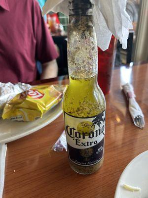 Salad dressing in a corona bottle