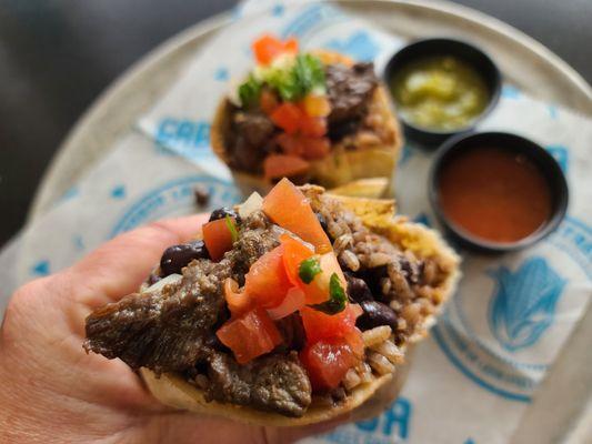 BYOB build your own burrito. Rice, black beans, grilled steak and pico!!!!