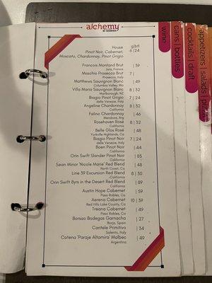 Wine menu