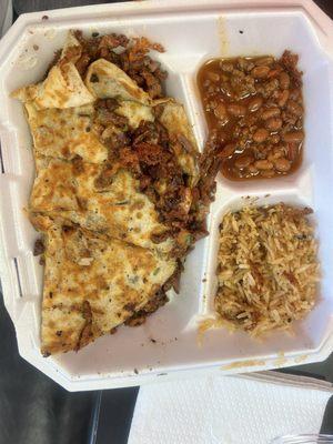 Quesadilla , Rice and Beans