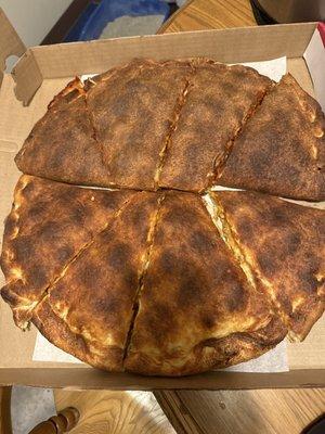 Burnt calzone.