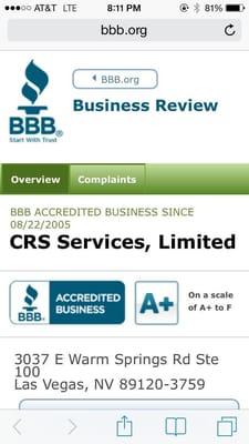 We have an A+ because they don't have A+++ as a possible score. So we settle and put up with it because the BBB provides a gr...