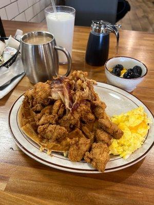 Waffle and popcorn chicken.