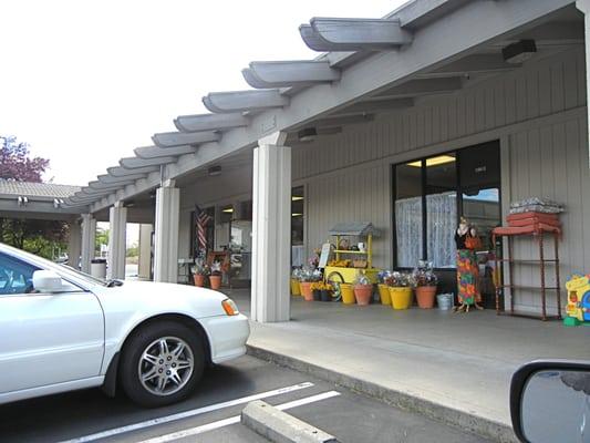 out front are pots, plants, & flowers for sale