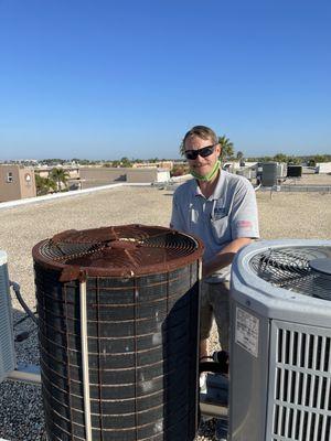 James has been with St. Pete A/C for over eight years and really knows his stuff. Replacing OLD unit.