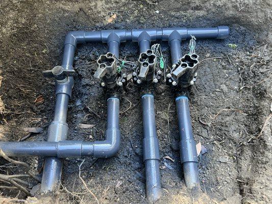 New underground inline sprinkler valve manifold with shut off valve