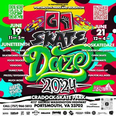 Hard Times Go Skate Daze 2024
June 19 & 21, 2024
4117 George Washington Highway
Portsmouth, VA 23704