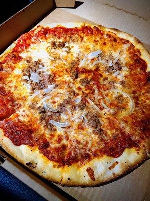 Sausage and onion pizza