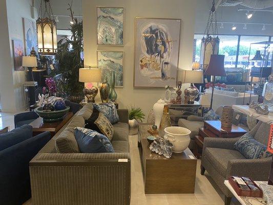 Furniture both new and consigned.  Art, accessories.