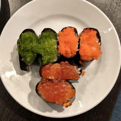 Ikura, Tobiko and Masago roe