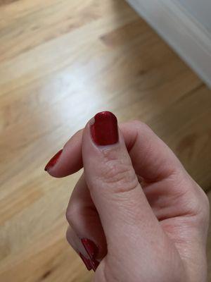 Chipped nail after being fixed one hour before