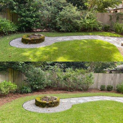 before and after 
landscape clean up and pine straw install