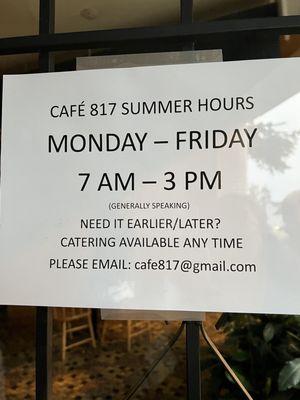 Summer hours and contact information