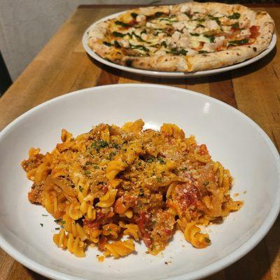 Fusilli Alla Vodka Pasta and Build Your Own Chicken Pesto Pizza