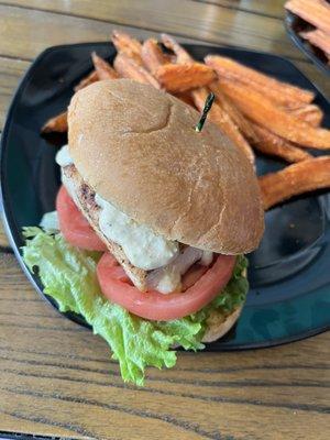 Mahi Sandwich and sweet potato fries.