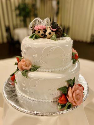 European Rolled Fondant Wedding Cake with Marzipan Roses