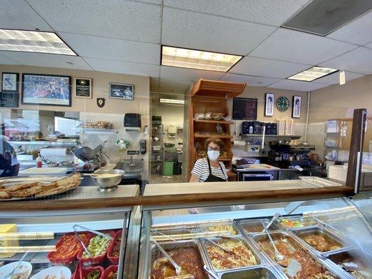 Counter with hot food on the right