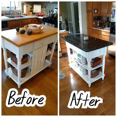 Updating customers kitchen island from Butcher Block to now Granite. What an amazing transformation and again another happy customer. Instal