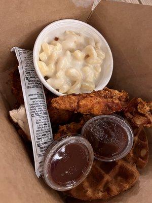 Three spicy chicken tender combo with Mac and cheese