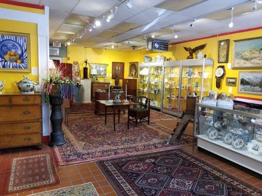 This is a look at the interior of our shop where we have an eclectic mix of wonderful antiques and decorative arts.