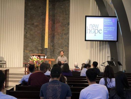 Rev. Ken Lee during Contemporary Worship Service