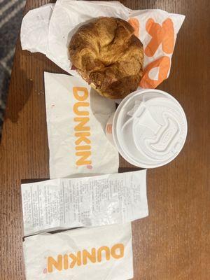 Bacon egg cheese croissant and small coffee thank you Victoria for been so nice and professional love your energy good morning