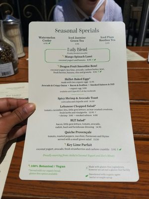 Seasonal menu