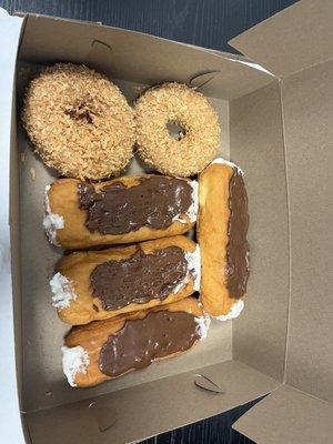 Cream sticks and coconut donuts were delicious