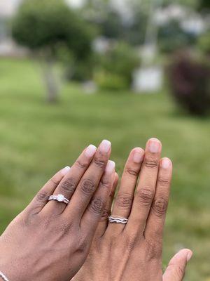 Engagement rings and wedding bands, all purchased from unique gold and diamonds.