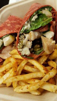 Grilled chicken wrap with side of fries