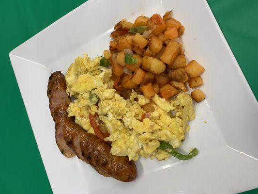 Home-fries, eggs & sausage