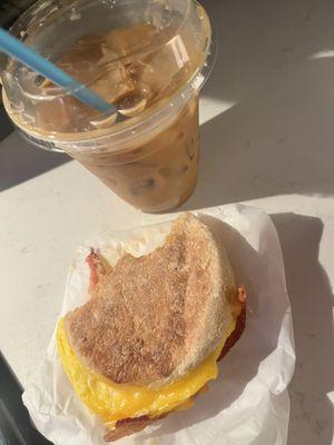 Xtra ice oat honey latte, Bacon breakfast sammy