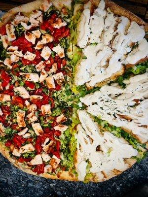 Half chicken Caesar and half salad pie