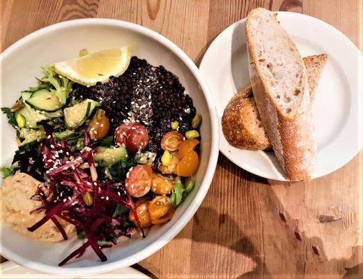 Black lentil salad and accompaniments