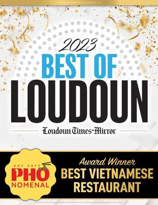 Thank you very much for  voting Pho-Nomenal The  Best of Loudoun! 2023