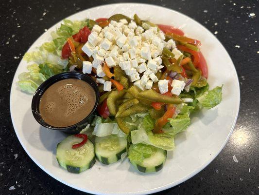 Greek salad with our homemade house dressing!!