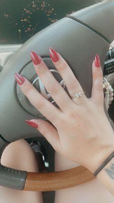 Almond berry red nails