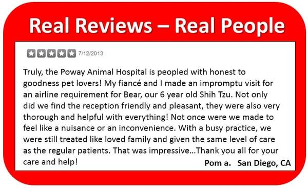 Click to read another Real Review for Poway Animal Hospital!