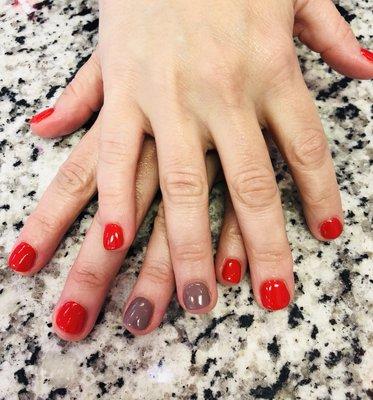 OPI dipping powder " big apple red" and " taupe less beach" ( Ohio team)