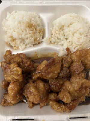 Honey Garlic Chicken lunch special, came with rice and a salad. Delicious.