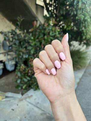 Baby pink polish, regular gel manicure.