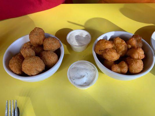 Fried mushrooms and fried cauliflower