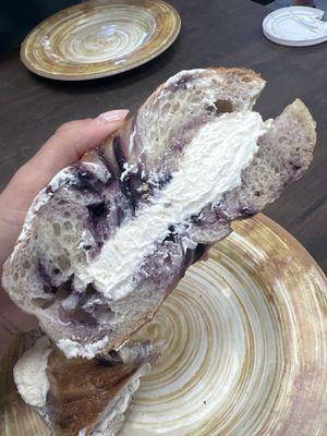 Blueberry bagel and cream cheese