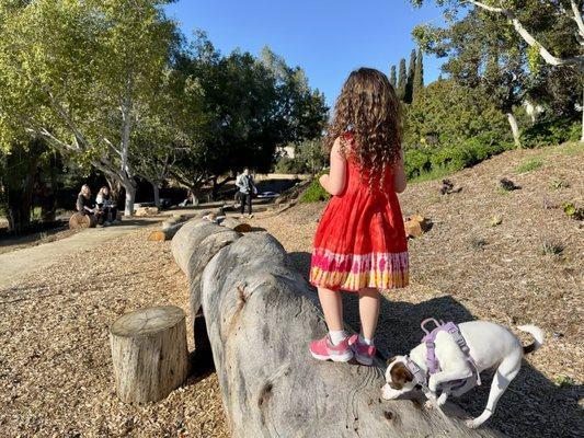 June Rose n lil' Dolci are lovin the climbing logs along the walking trail.