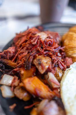 Red Flannel Hash & Eggs w/ croissant ($17)