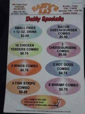 (Cont.) Tasty's menu