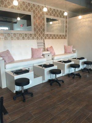 Come try out our beautiful custom built in pedicure chairs.