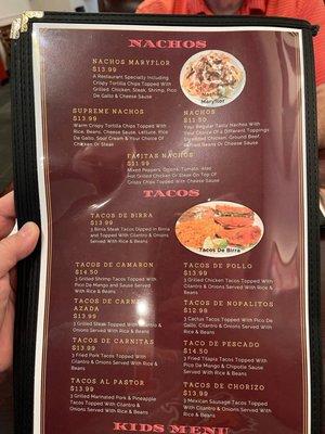 Inside of the menu