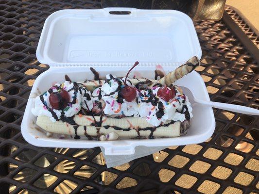 Banana Split made with Rocky Road ice cream