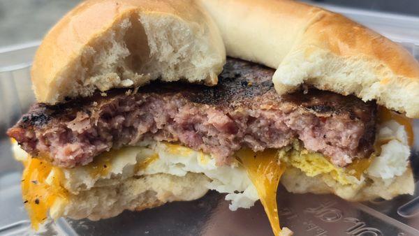 The pork sausage patty is made in house and smoked like the rest of their meats